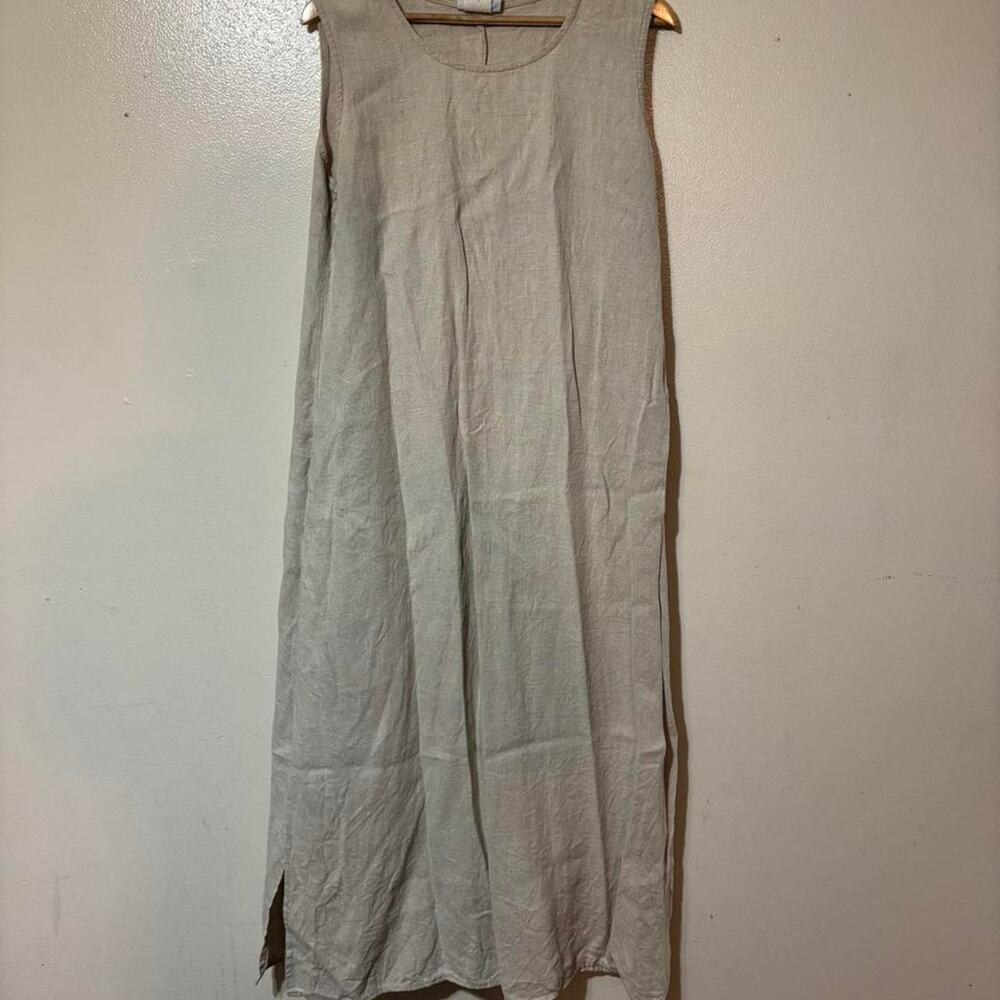 Vintage 80s Studio Ease Beige Linen Lightweight Summer Dress Size 14